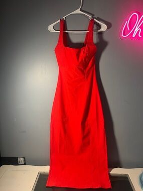 Trixxi Bold Red Square-Neck Midi Dress